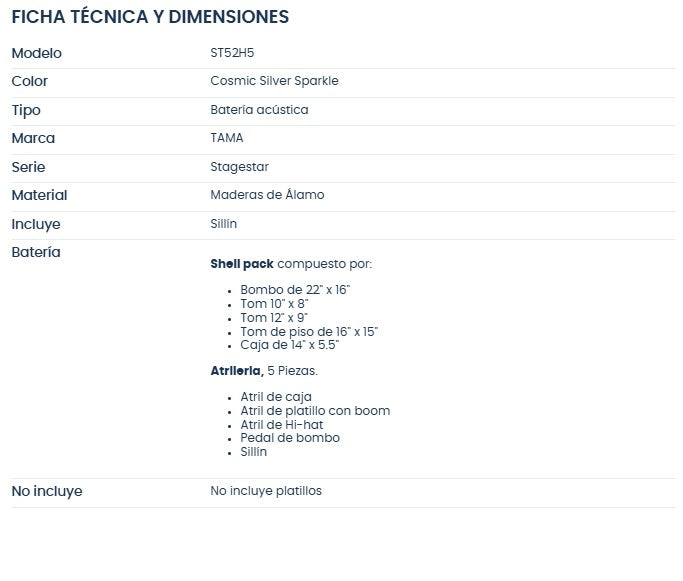 Batería acústica TAMA Stagestar ST52H5 5 piezas - CSS